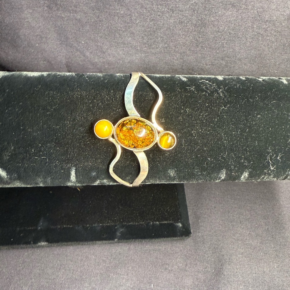 Sterling Silver Thai Bangle with Amber